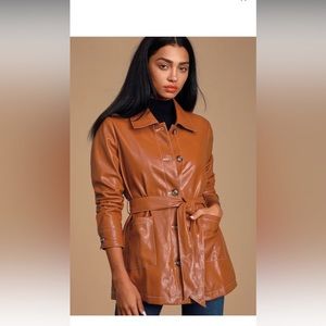 Lulus Abilene Brown Vegan Leather Belted Jacket